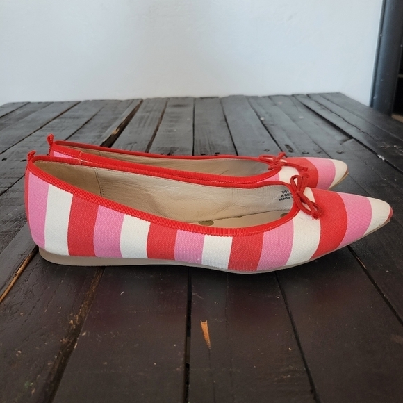 Boden Women's Flats Pointed Toe White Red Pink Stripes 41 U.S. 9.5 Shoes Girly - Picture 1 of 8
